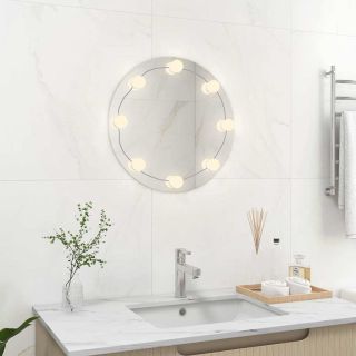 seinapeegel LED-tuledega, ümar, klaas