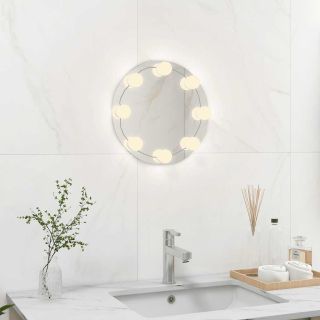 raamitu seinapeegel LED-tuledega, ümmargune, klaas