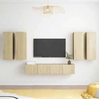 Комплект из 6 тумб под телевизор, дуб Сонома, композитная древесина