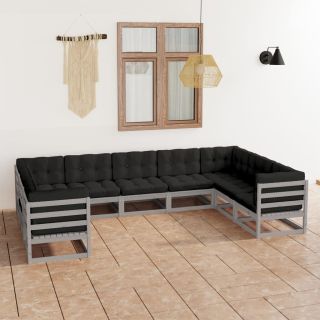 9-osaline aiadiivanikomplekt patjadega, hall, täismännipuit