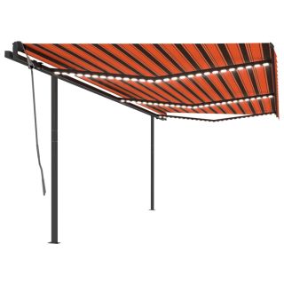 käsitsi sissetõmmatav varikatus LEDiga, 6x3 m, oranž/pruun