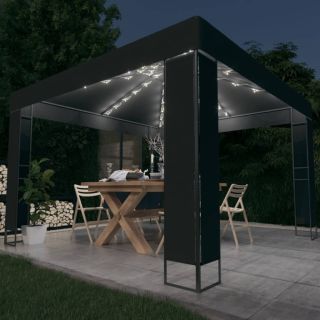 varjualune topeltkatuse ja LED-nöörvalgustiga 3x3 m antratsiit
