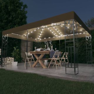 varjualune topeltkatuse, LED-nöörvalgustiga 3x4 m pruunikas