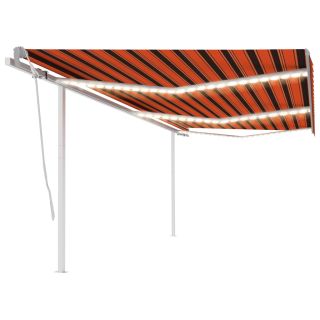 käsitsi sissetõmmatav varikatus LEDiga, 6x3 m, oranž/pruun