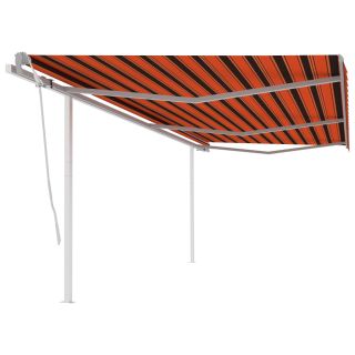 automaatne varikatus postidega, 6 x 3,5 m, oranž ja pruun