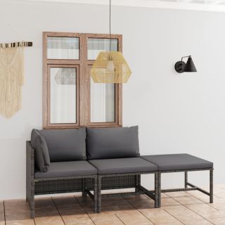3-osaline aiamööblikomplekt patjadega, polürotang, hall