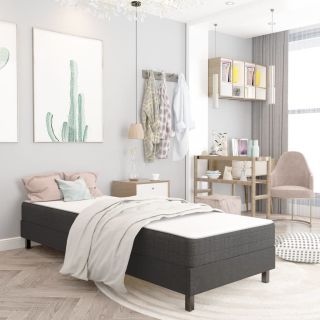 континентальная кровать, темно-серая ткань, 90 x 200 см