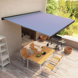 mootoriga varikatus 450 x 300 cm, sinine ja valge