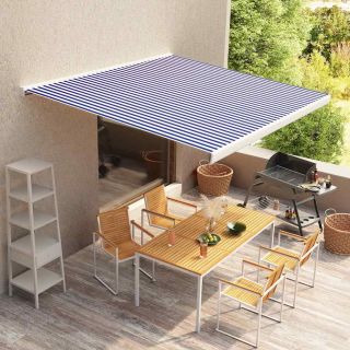 mootoriga varikatus 350 x 250 cm, sinine ja valge