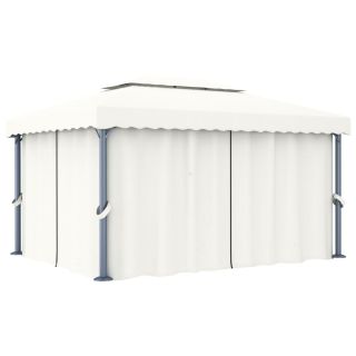 varjualune kardinaga 4 x 3 m, kreemjasvalge, alumiinium