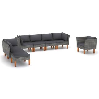8-osaline aiadiivani komplekt, polürotang, eukalüptipuit, hall