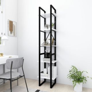 Книжная полка 5-ти ярусная, белая, 40x30x175 см, искусственное дерево