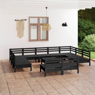 12-osaline aiamööblikomplekt, must, männipuit