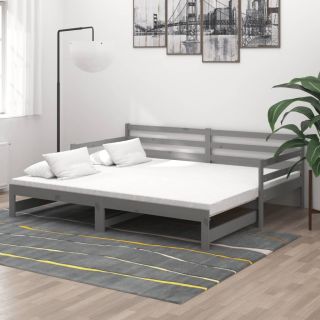 väljatõmmatav päevavoodi, 2x(90x200) cm, hall, täismännipuit
