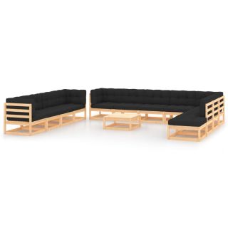 13-osaline aiamööblikomplekt patjadega, antratsiithall, mänd