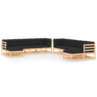 10-osaline aiamööblikomplekt patjadega, antratsiithall, mänd