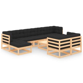 10-osaline aiamööblikomplekt patjadega, antratsiithall, mänd