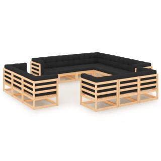13-osaline aiamööblikomplekt patjadega, antratsiithall, mänd