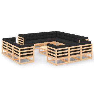14-osaline aiamööblikomplekt patjadega, antratsiit, männipuit