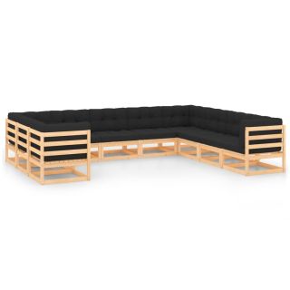 10-osaline aiamööblikomplekt patjadega, antratsiithall, mänd