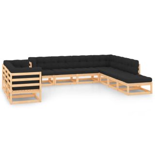 10-osaline aiamööblikomplekt patjadega, antratsiithall, mänd