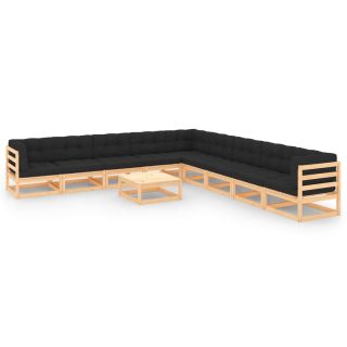 10-osaline aiamööblikomplekt patjadega, antratsiithall, mänd