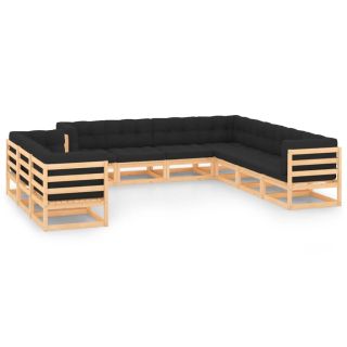 10-osaline aiamööblikomplekt patjadega, antratsiithall, mänd