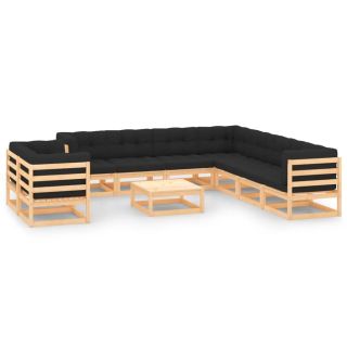 10-osaline aiamööblikomplekt patjadega, antratsiithall, mänd