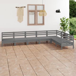 7-osaline aiamööblikomplekt, täismännipuit, hall