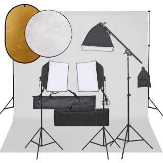 fotostuudio komplekt valgustuse, taustapildi ja reflektoriga