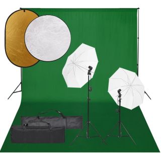 fotostuudiokomplekt valgustuse, taustapildi ja reflektoriga