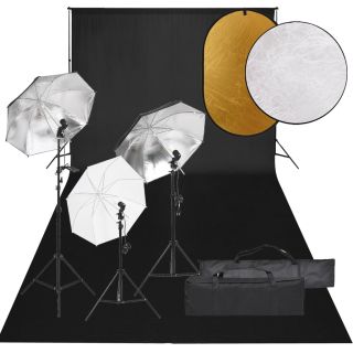 fotostuudio komplekt valgustuse, taustapildi ja reflektoriga