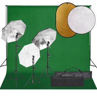 fotostuudio komplekt valgustuse, taustapildi ja reflektoriga