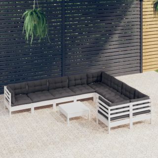 10-osaline aiamööbli komplekt istmepatjadega, valge, männipuit