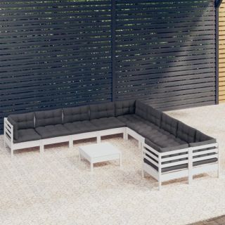 11-osaline aiamööbli komplekt istmepatjadega, valge, männipuit