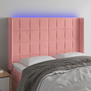 Изголовье со светодиодной подсветкой, розовое, 147x16x118/128 см, бархат