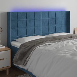 Изголовье со светодиодной подсветкой, темно-синее, 203x16x118/128 см, бархат