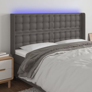Изголовье кровати со светодиодной подсветкой, серое, 203x16x118/128 см, искусственная кожа