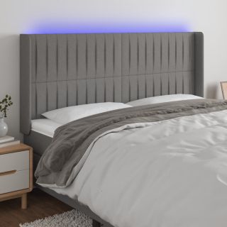 Изголовье кровати со светодиодной подсветкой, темно-серое, 203x16x118/128 см, ткань