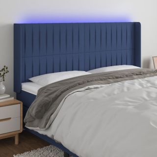 Изголовье со светодиодной подсветкой, синее, 203x16x118/128 см, ткань
