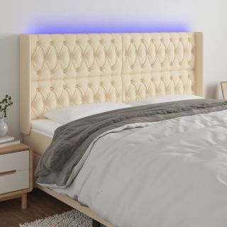 LED-voodipeats, kreemjas, 203x16x118/128 cm, kangas
