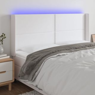 Изголовье со светодиодной подсветкой, белое, 203x16x118/128 см, искусственная кожа