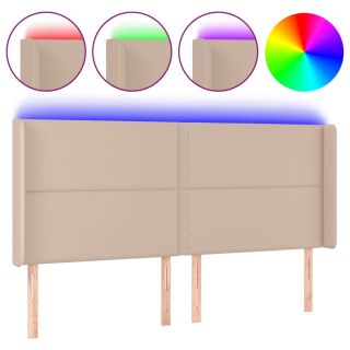 LED-voodipeats, Cappuccino, 183x16x118/128 cm, kunstnahk