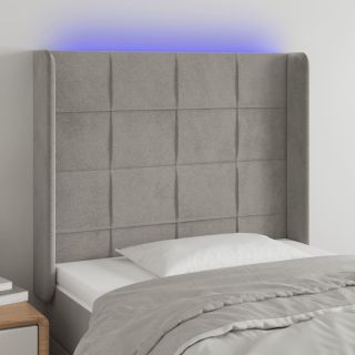 Изголовье со светодиодной подсветкой, светло-серое, 103x16x118/128 см, бархат