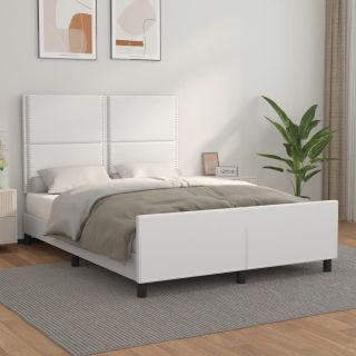 каркас кровати с изголовьем, белый, 140x200 см, искусственная кожа