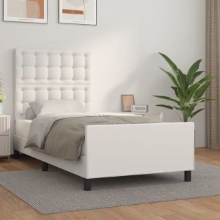каркас кровати с изголовьем, белый, 80x200 см, искусственная кожа
