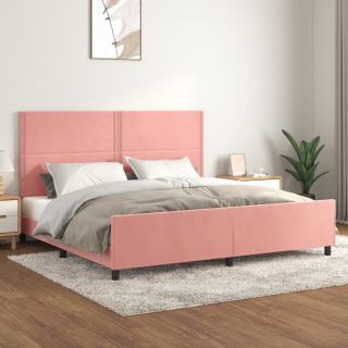 каркас кровати с изголовьем, розовый, 200x200 см, бархат