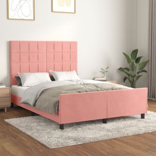 каркас кровати с изголовьем, розовый, 140x200 см, бархат