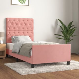 каркас кровати с изголовьем, розовый, 80x200 см, бархат