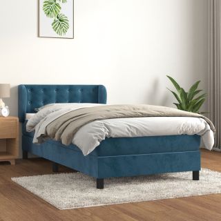континентальная кровать с матрасом, темно-синяя, 90x200 см, бархат